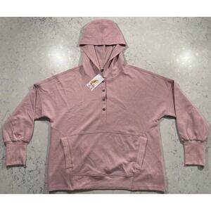 NWT PRETTYGARDEN Henley Hoodie Womens XL Pink Button Snap Oversized Sweatshirt